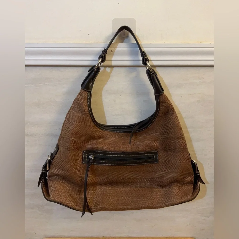 Worthington Elegant Brown Woven Hobo Bag with Brown Accents